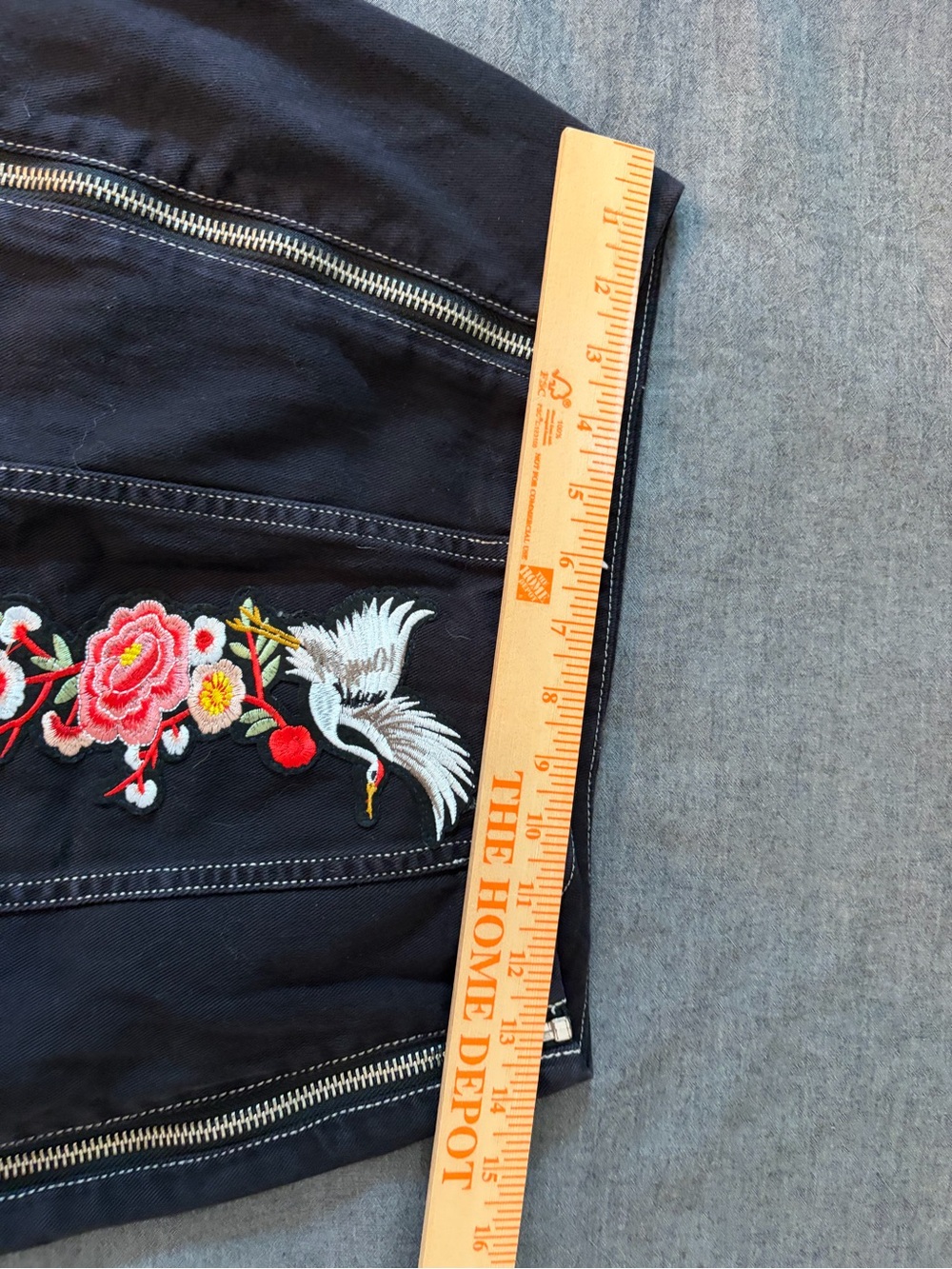 Silence & Noise Black Embroidered Crane Floral Mini Skirt Double Zipper Size Sm - Picture 4 of 6
